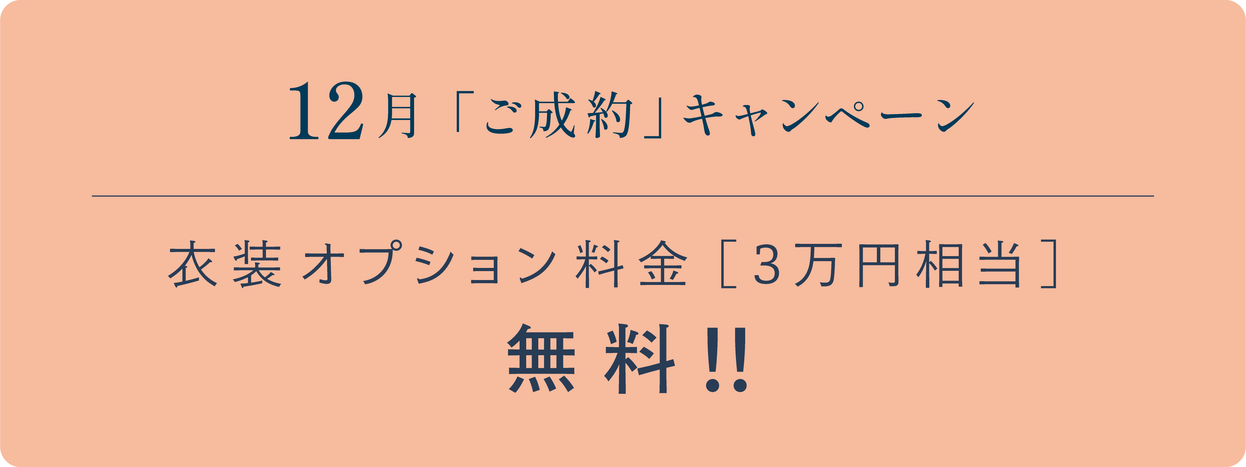 12月「ご成約」キャンペーン　衣装オプション料金[3万円相当]無料!!